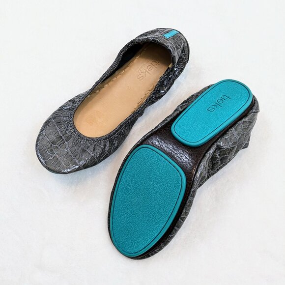 Slate Grey Croc Tieks Patent Leather Ballet Flats - Picture 1 of 9